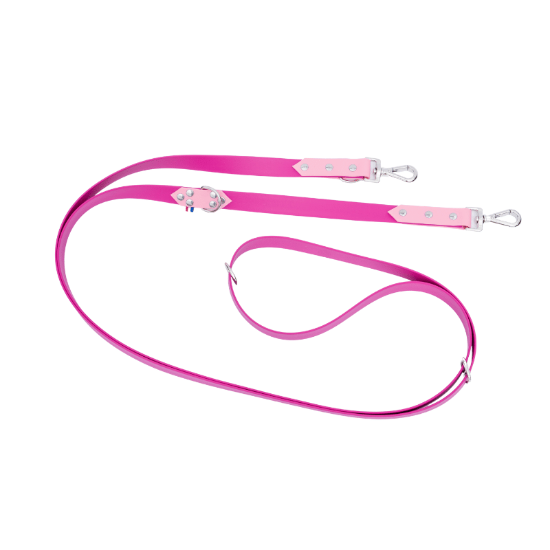 Laisse multiposition - Rose fluo/rose pastel 8kg-80kg Biothane
