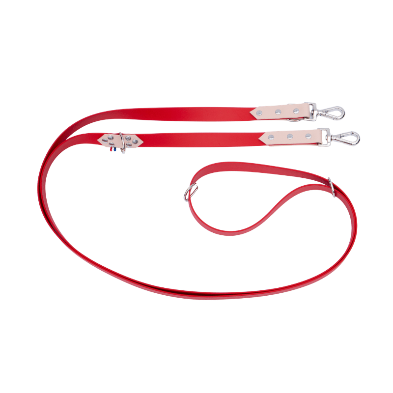 Laisse multiposition - rouge/beige 8kg-80kg Biothane