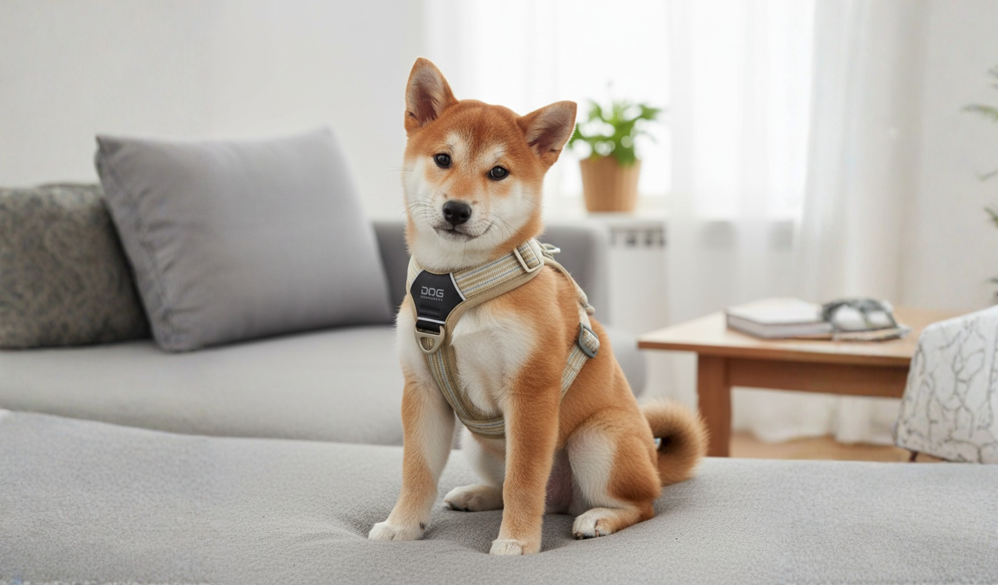 Shiba Inu avec harnais 