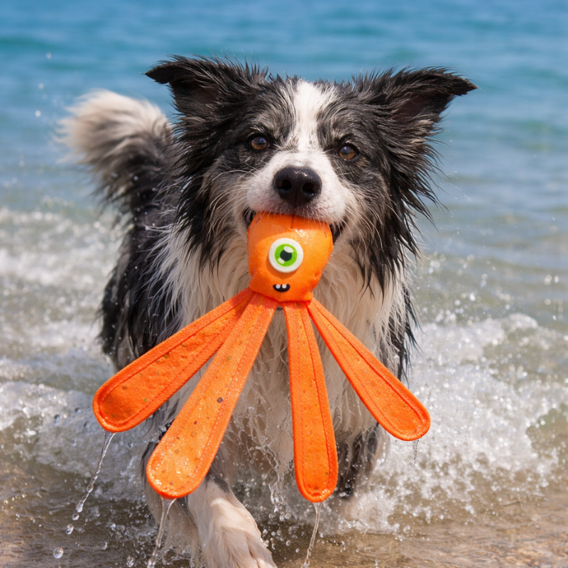 jouet flottant pour chien, jouet orange pour chien, jouet eau pour chien