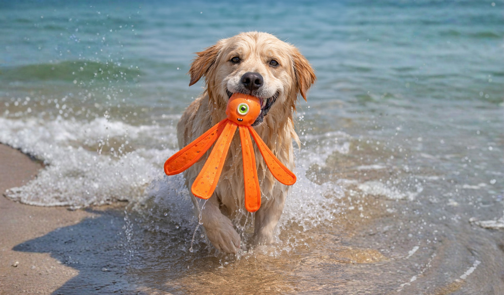 jouet orange flottant, jouet eau pour chien